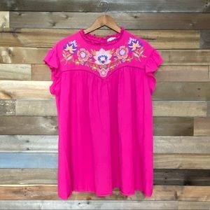 Umgee pink with floral embroidery dress medium